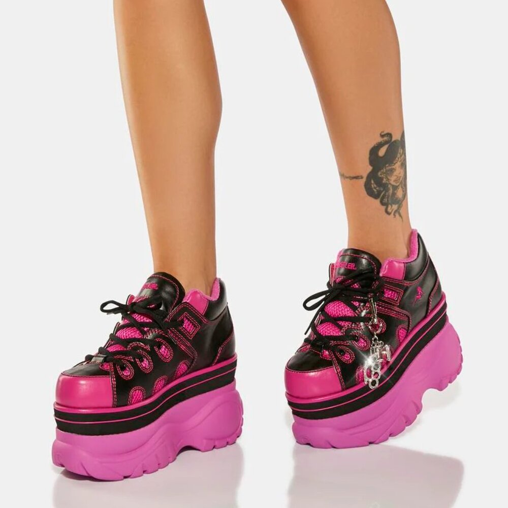 [US 7] HUSTLER x DOLLS KILL Hot Pink Platform Sneakers w/ Knuckle Charm